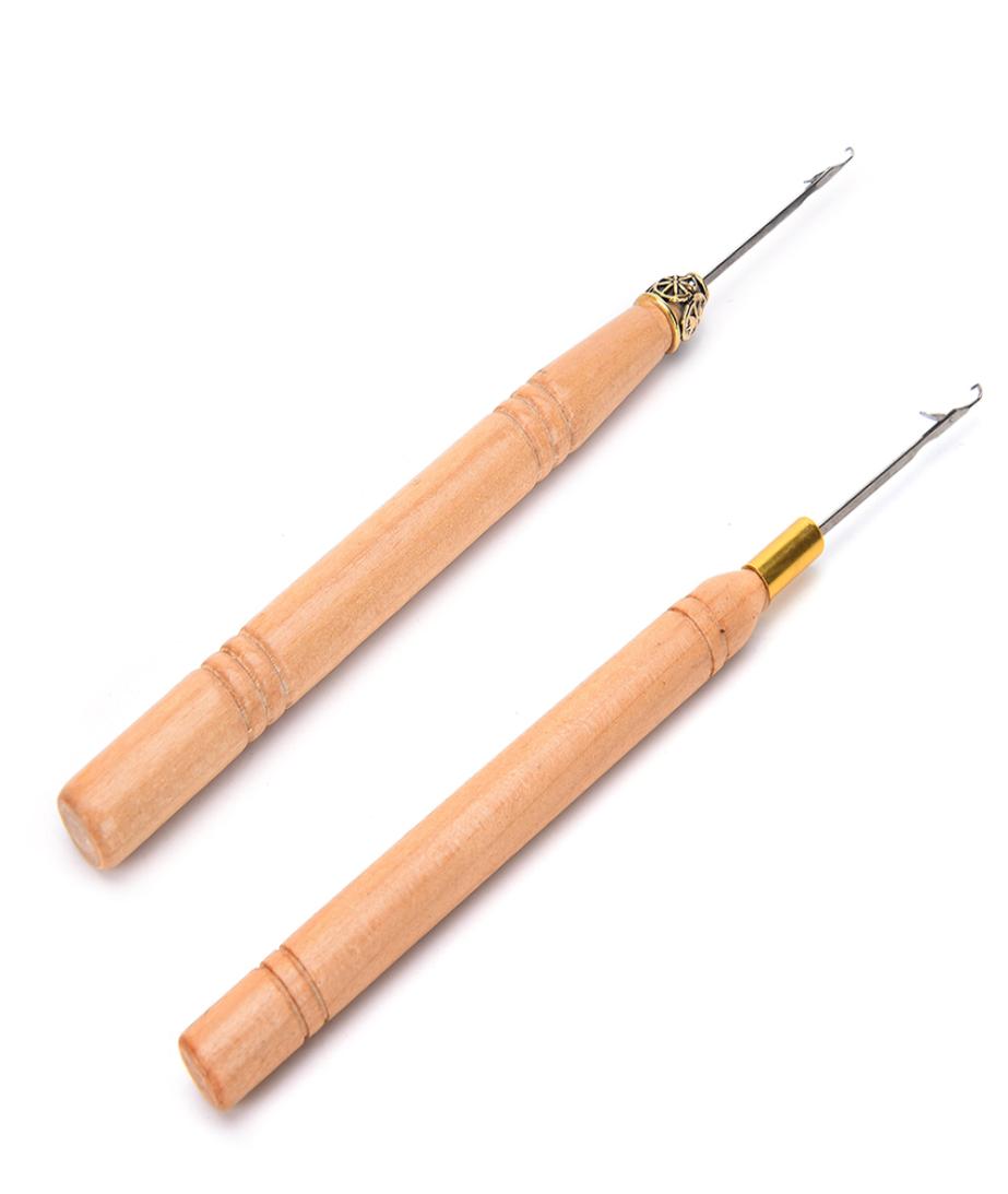 

1Pc Hair Extension Hook Pulling Tool Needle Threader Micro Rings Beads Loop Wooden Handle With Iron Wire ting2765729