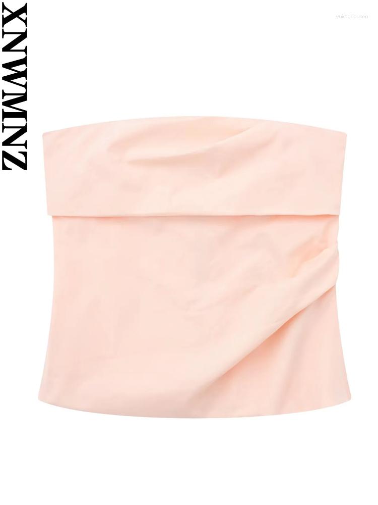 

Women's Tanks XNWMNZ Fashion 2023 Pleated Strapless Top Women High Street Straight Neck Off Shoulder Slim Fit Female Chic, Picture color