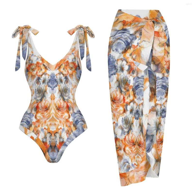 

Women' Swimwear Color Printed Bikini V-Neck Fashion Bow Strap Swimsuit Halter Irregular Lace-Up Cover Up Elegant Beachwear Summer 2023