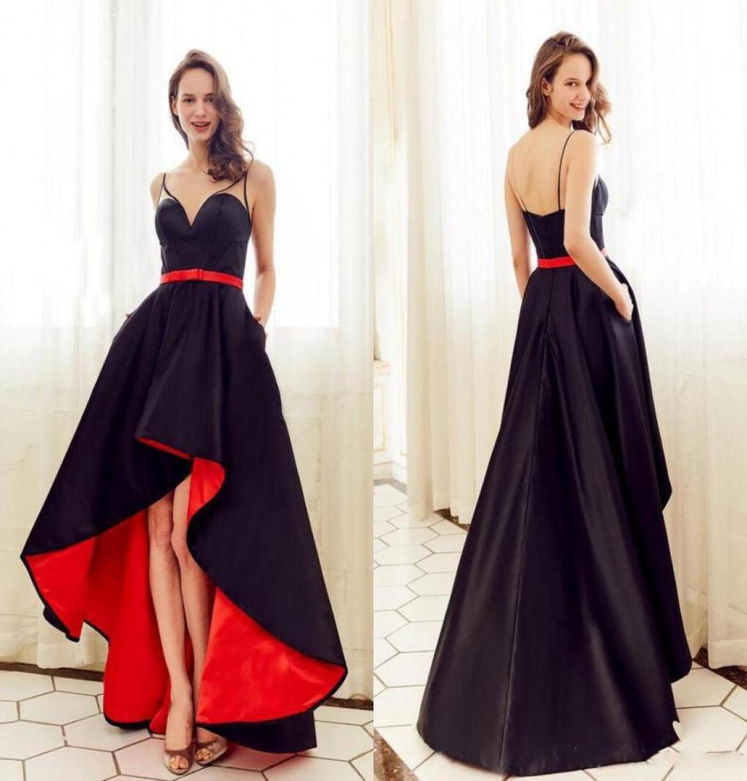 

Modest Black Satin High Low Evening Dresses With Belt Zipper Back Formal Party Gowns Sweet 16 Girls Homecoming Dresses Graduation 3023215