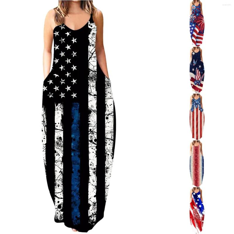 

Casual Dresses Independence Day Sexy Halter Long Dress Fashion Print Loose And Stylish