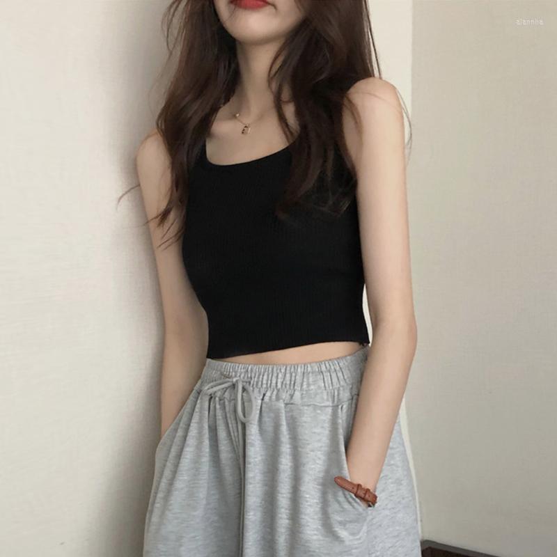 

Women's Tanks Black Camisole Women's Spring/Summer Wear Inner French Style Tube Top Bottoming Short Korean Fashion Y2g Kpop
