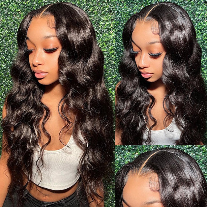 

Body Wave Human Hair Wig 4X4 Closure Lace Wigs for Black Women Pre Plucked 180 Density Brazilian Remy Glueless Wavy Lace Wigs, Natural color