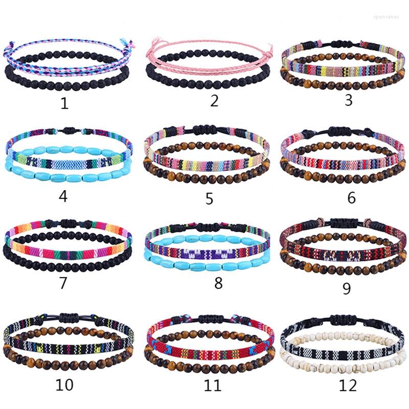 

Anklets Boho Bracelet Set Of 2 Men & Women - Handmade Beach Festival Accessories Aztec Band Ethnic Style Bead