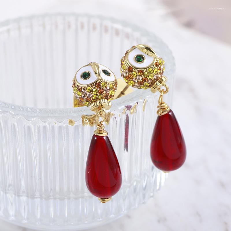 

Stud Earrings Small Red Resin Drop With Sparkling