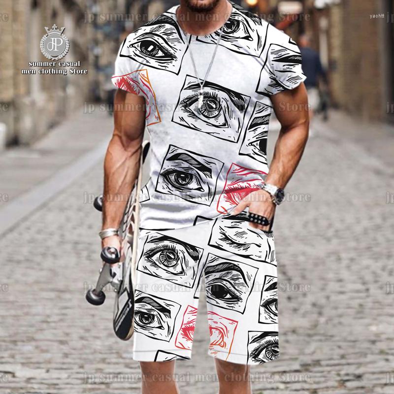 

Men's Tracksuits Summer Street Fashion Trend Set Anime Eyes 3D Printed T-shirt Shorts 2 Pieces Home Casual Oversized Sports Clothes, Y02654
