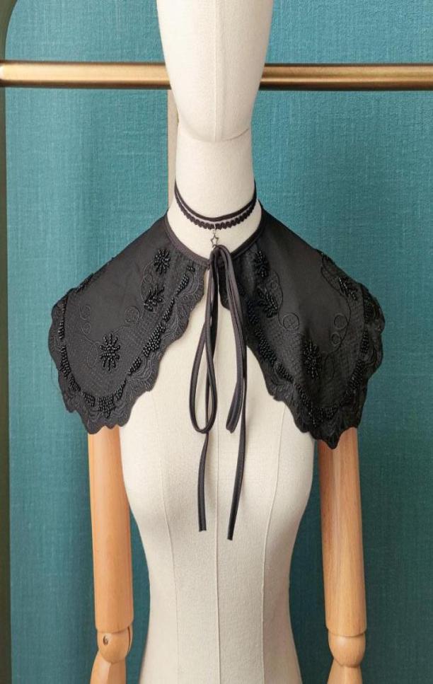 

Bow Ties Black Handmade Beads Fake Collar Shawl For Women Detachable Collars Sweater Blouse Tops False Shoulder Wrap Shawls7443477