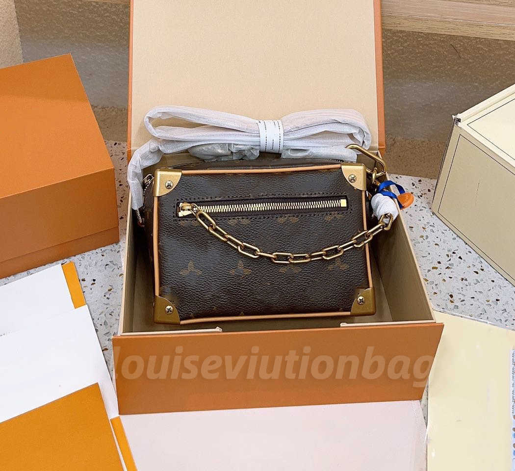 

retro Mini soft trunk box grey flower bag M44735 Womens Man designer Cosmetic case luxury tote handbag clutch Genuine Leather cross body Shoulder chain bag 104241
