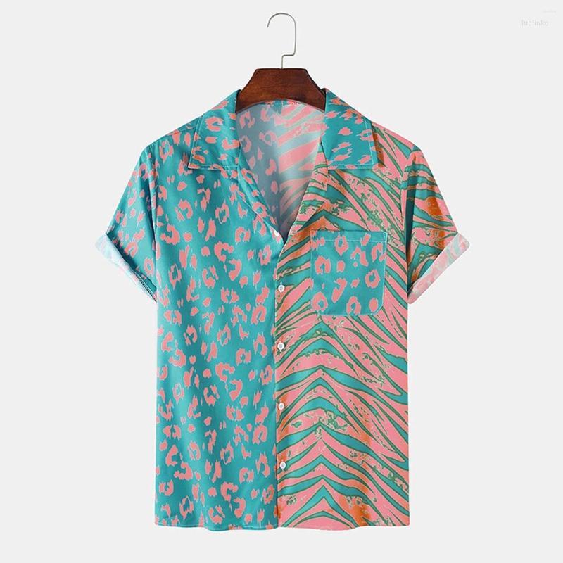 

Men's Casual Shirts Men's For Men Fashion Patchwork Print Men's Shirt Summer Beach Hawaiian Male Short Sleeve Blouses Tops Camisas, Blue