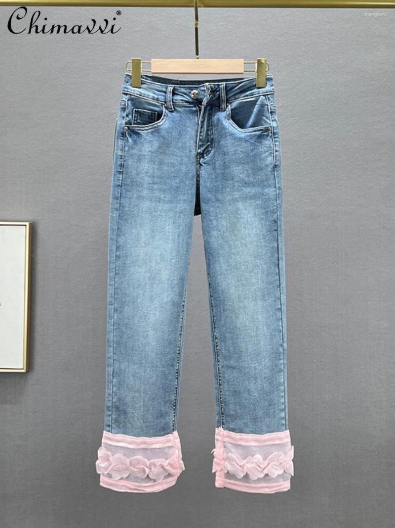 

Women' Jeans Straight For Women 2023 Spring Summer Fashion Stretch High Waist Slim Elegant Cropped Pants Cigarette, Blue