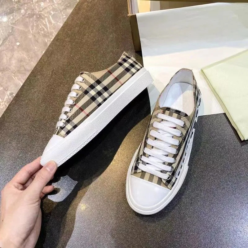 

Vintage Check Cotton Designer Sneakers Dress Shoes Men Women Plate-forme Trainer Printed Calfskin Leather Sneaker Womens Mens Trainers Luxury Flat Shoe Size 35-44