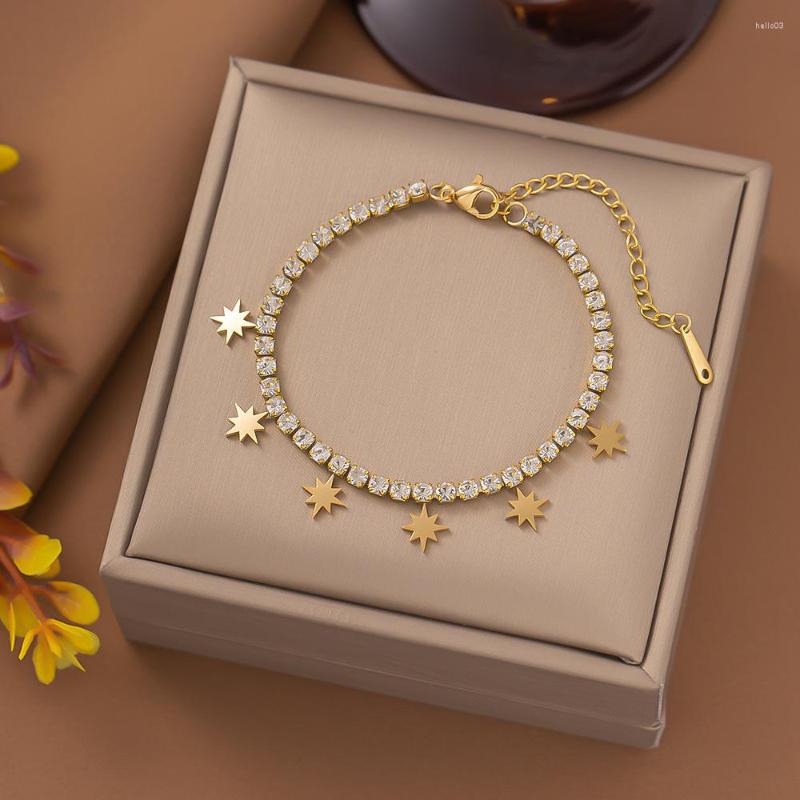 

Charm Bracelets 316L Stainless Steel Luxury Star Zircon Bracelet For Women Trendy Girls Gold Color Waterproof Bangles Jewelry Wedding Gift