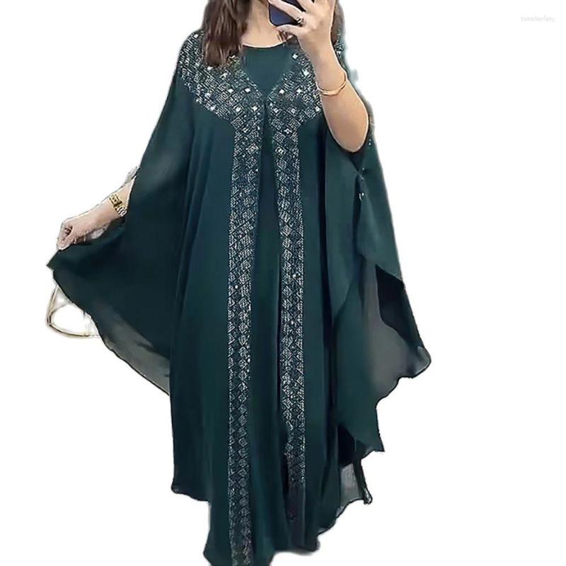

Ethnic Clothing MAMA DA Loose Classic Abaya Muslim Women's Long Dresses Chiffon Material Free Size Bat Sleeve Diamond Insert Robes