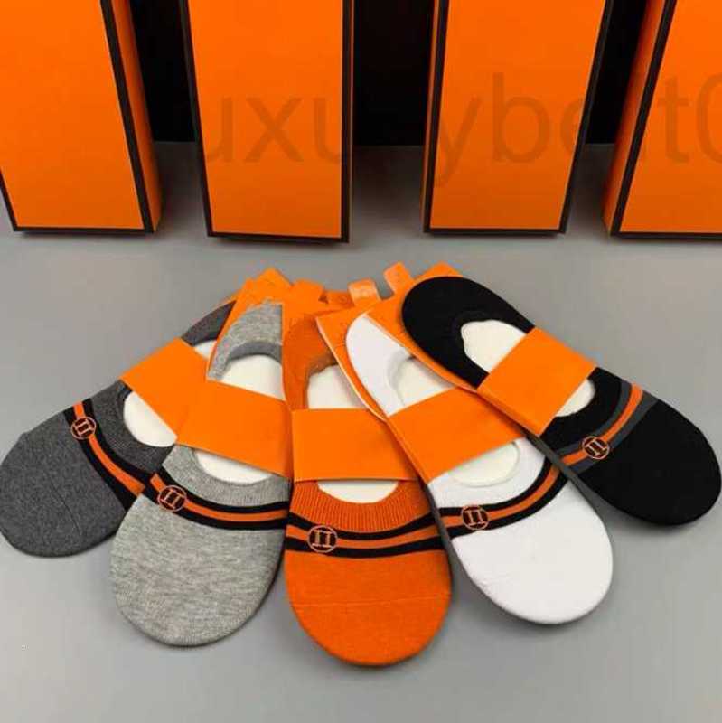 

Men's Socks Designer 5 pairs Cotton Business Boat Letter Embroidery Sweat Absorbing and Deodorant Invisible Sock Thin High-End NKJS, Orange 5 pairs