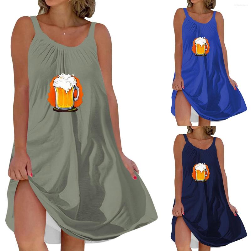 

Casual Dresses Women's Fashion Sexy Retro Beer Festival Printed Strap Dress Tunic, Green