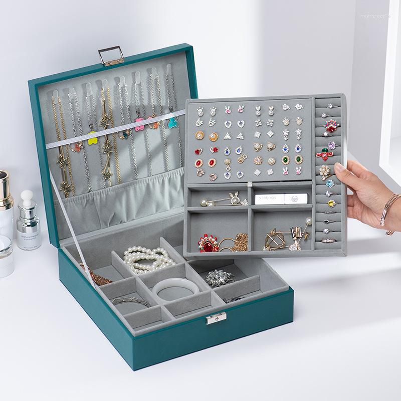 

Jewelry Pouches Large Capacity Box High Quality PU Leather Case Earring Rings Organizer Necklace Storage Casket Gifts For Girl