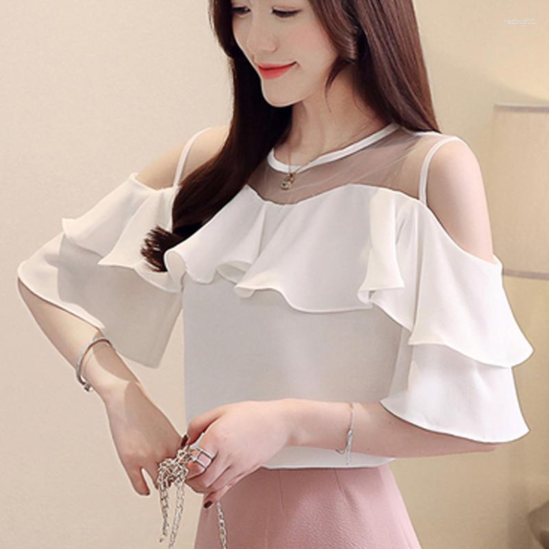 

Women' Blouses Fashion Short Sleeve White Blouse Summer Chiffon Shirt Casual Off Shoulder Womens Tops And Female Clothes Blusas 4206 50, Black