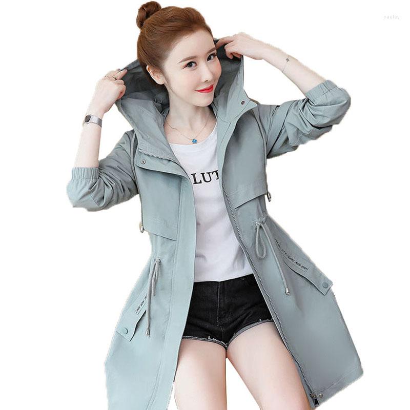

Women's Trench Coats Nice Women Coat Female Spring Autumn Casual Student Windbreaker Ladies Loose All-match High-end Hooded C555, Beige