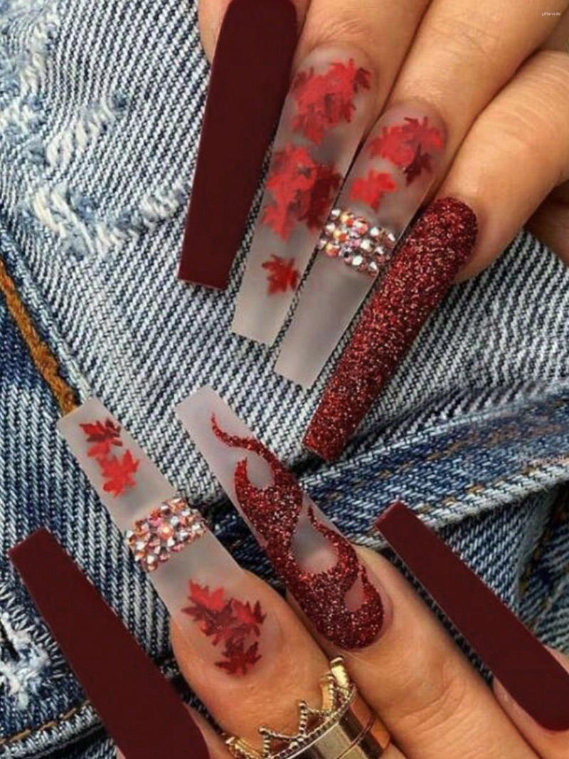 

False Nails 24Pcs THE COFFIN PRESSED ON NAIL LONG ACRYLIC FULL COVERAGE PAT, She0376