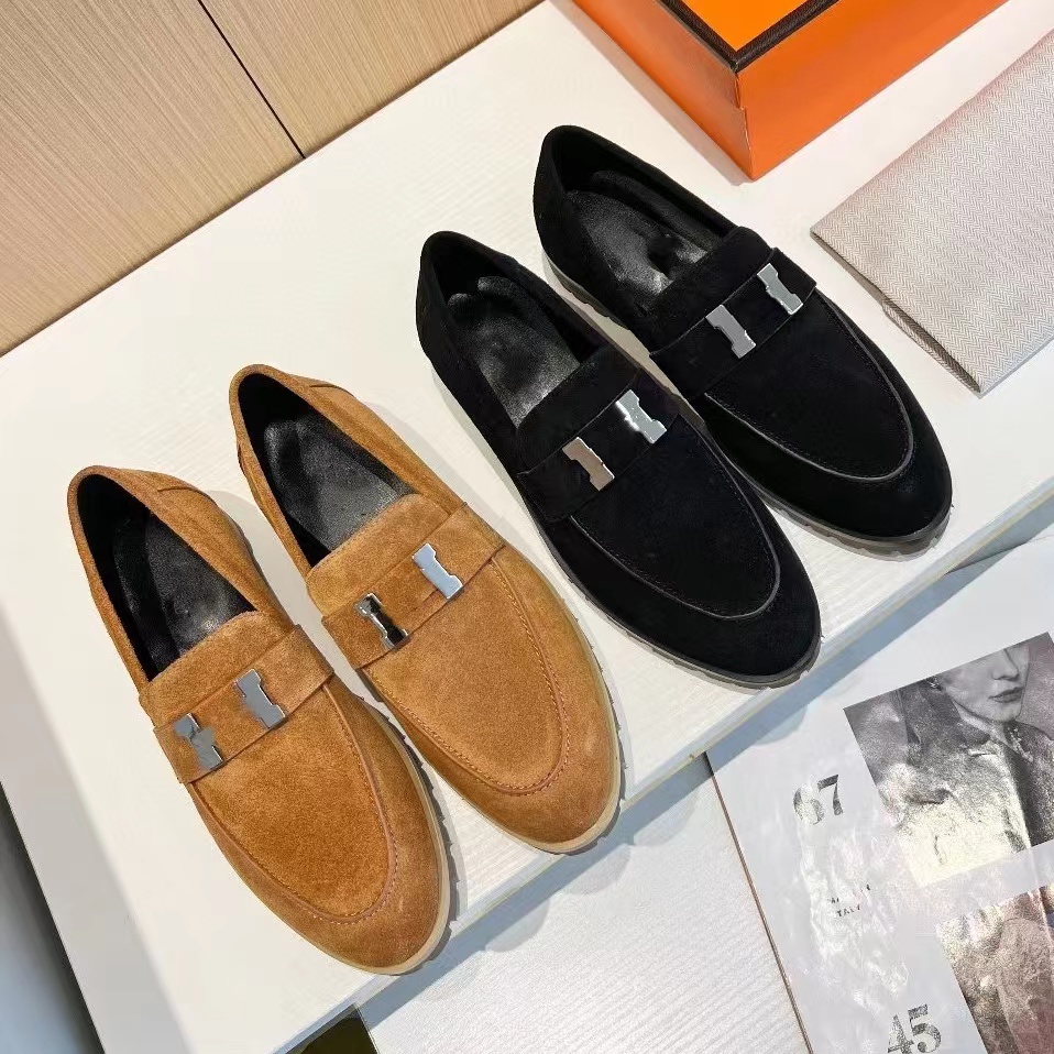 

designer dress shoes Top quality Classic pattern Cowhide Leather womens loafers High elastic beef tendon bottom casual Flat Heel Soft sole work Office shoe with box