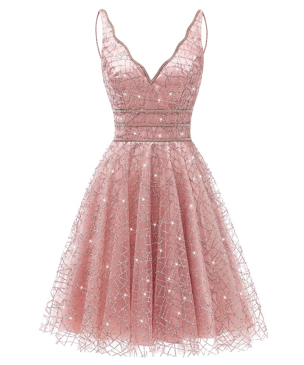 

Short Homecoming Dresses Crystal Sequined Deep V-Neck A-Line Party Gowns Princess Plus Size Mini Birthday Prom Graudation Cocktail Party Gowns 50, Blue