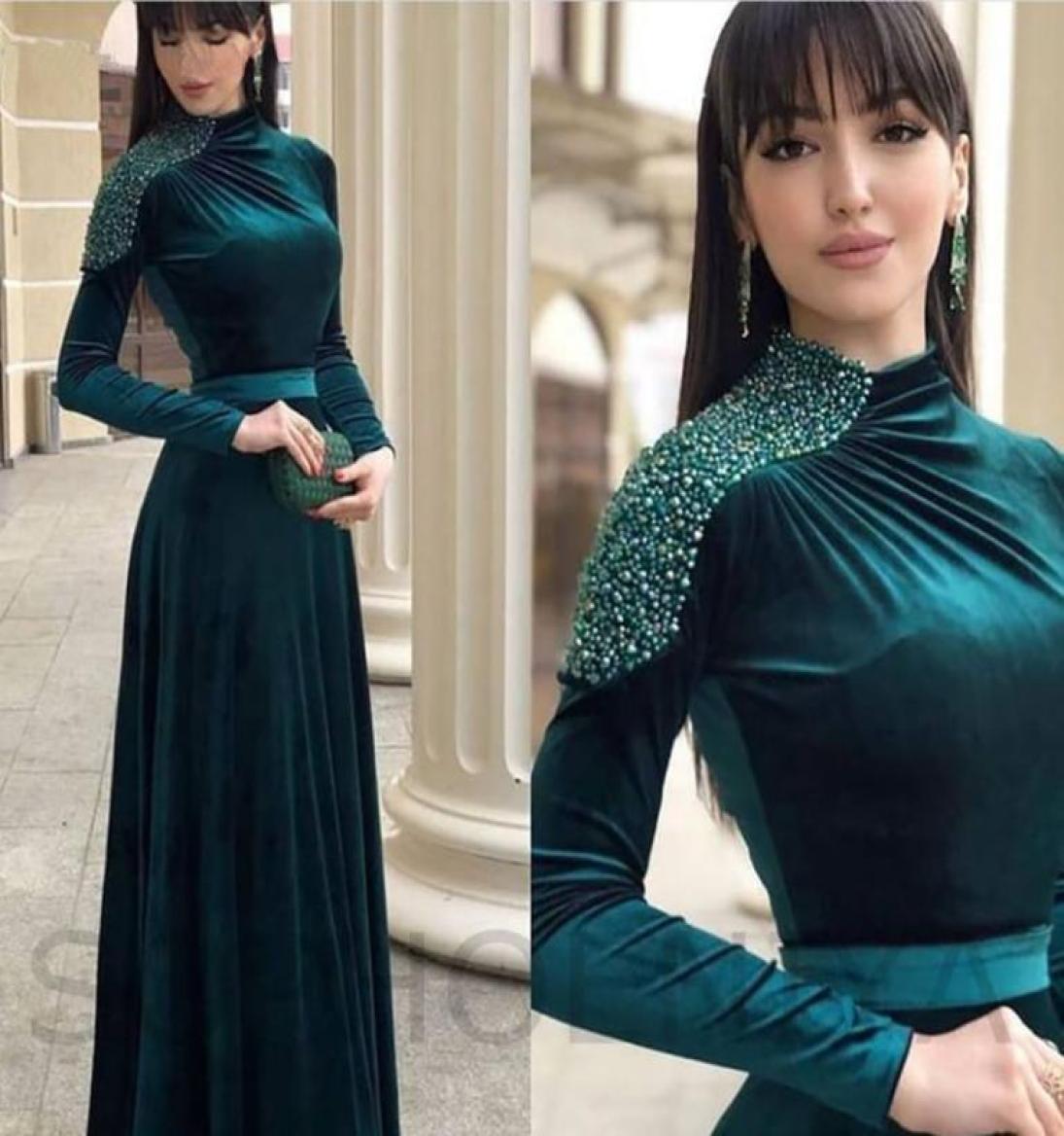 

New Arrival ALine Long Sleeve Evening Dresses 2021 Velvet Dubai Arabic Evening Gowns Prom Party Gown Dress For Women Vestidos Ele8687555, Brown