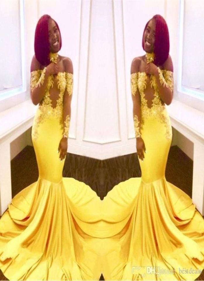 

New Elegant Yellow Off the Shoulder Lace Prom Dresses Formal Long Sleeves Mermaid Appliques Satin Arabic Evening Gowns Formal Dres7971645, Sage