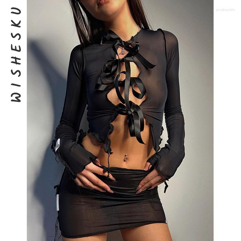 

Work Dresses Women Beach See Through Outfit Cover Ups Summer Two Piece Set 2023 Ladies Sling Long Sleeve Cardigan Top High Waist Mini Skirt, Black