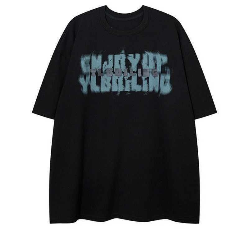 

China-Chic American retro street t-shirt men ins trendy brand fashion letter short sleeve summer loose Couple costume half sleeve stussys, Black 240g