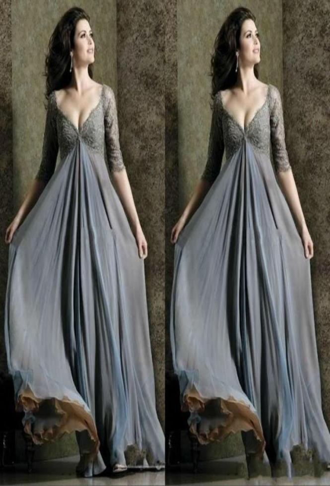 

Elegant Empire Lace Upper Body Maternity Evening Dresses Plus Size V Neck A Line Full Length Half Sleeve Prom Dress For Pregnant W8158035, Light purple