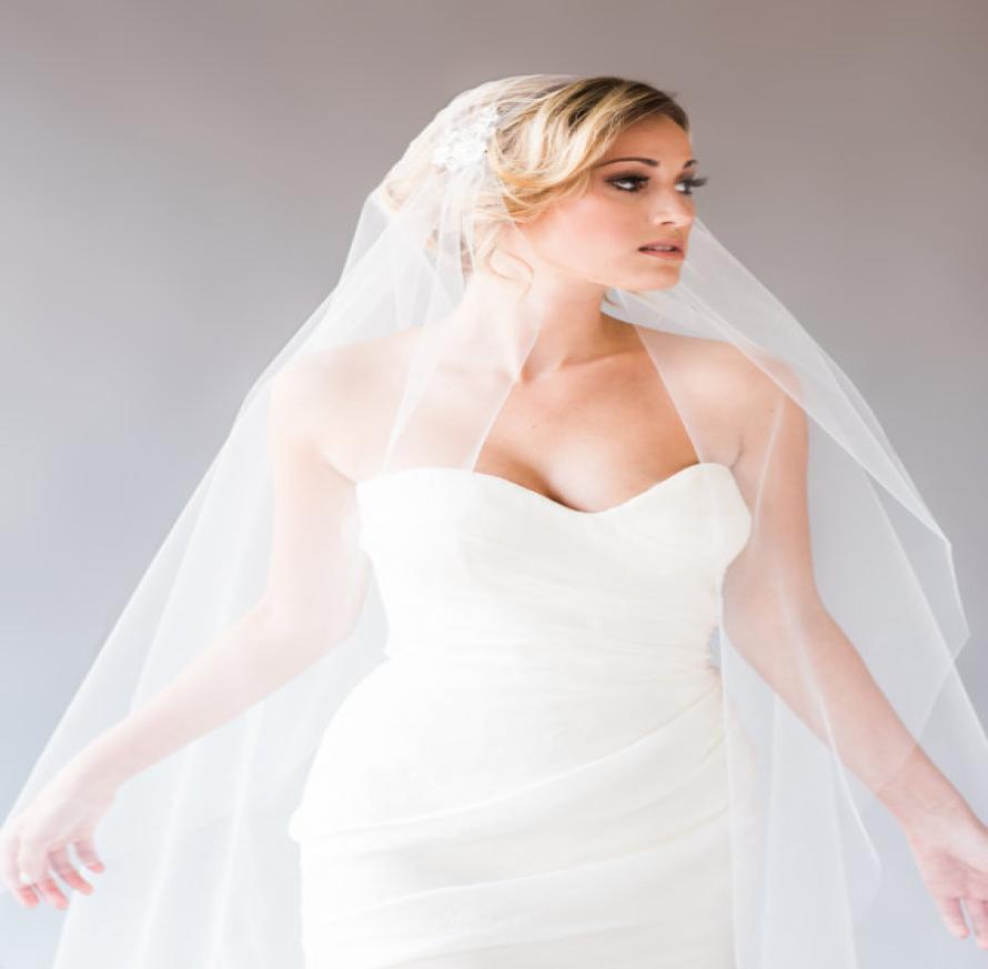 

New Top Fashion Juliet Cap Waltz Cut Edge With Applique handmade Veil One Layer Wedding Bridal Soft Tulle Veils6692293, White