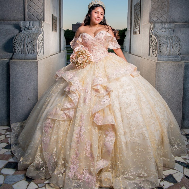

Luxury Champagne Shiny Quinceanera Dresses Beads 3DFlower Appliques Sweet 16 Dress Vestido De 15 Anos Lace-Up Prom Party Dress, Blue