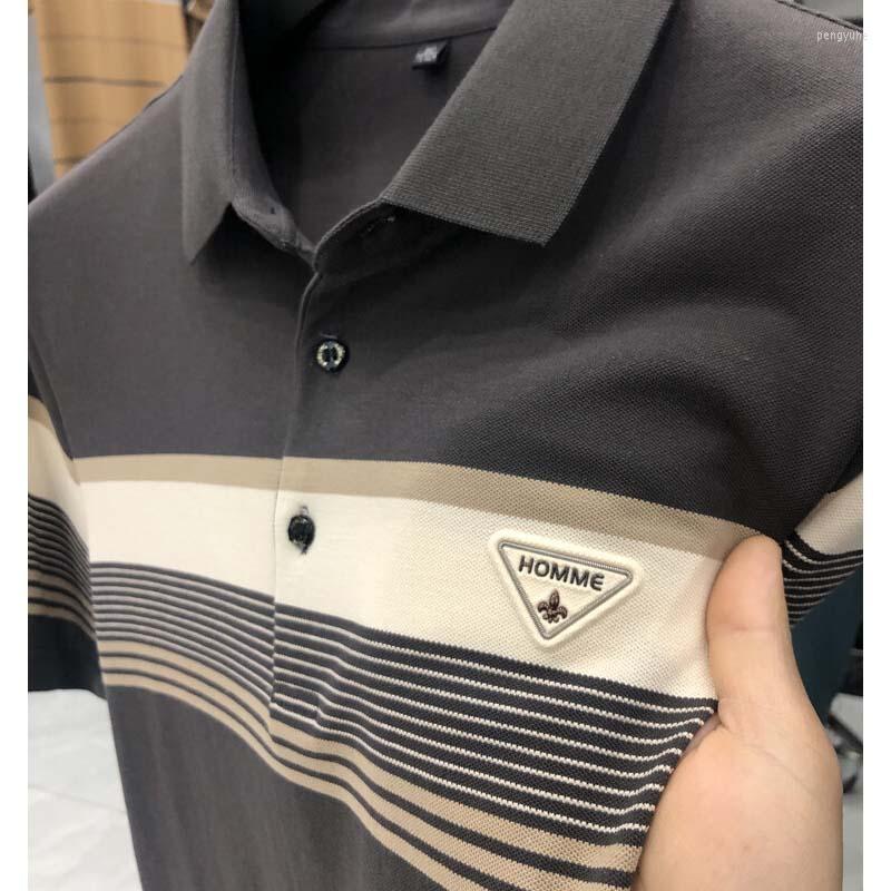 

Men's Polos Luxury High-end Summer Cool Short-sleeved Striped Print Korean Fashion Casual Lapel Polo Shirt Business Designer T-shirt -4XL, Gray