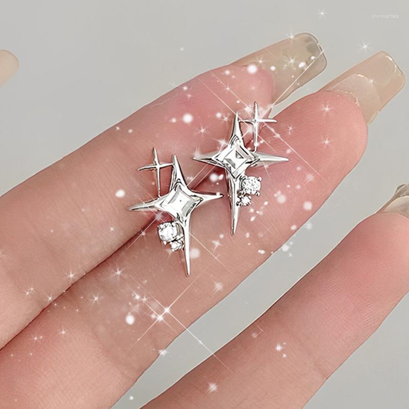 

Stud Earrings 2023 Fashion Silver Color Cross Star Zircon For Women Girl Korean Four-Pointed Personality Jewellery