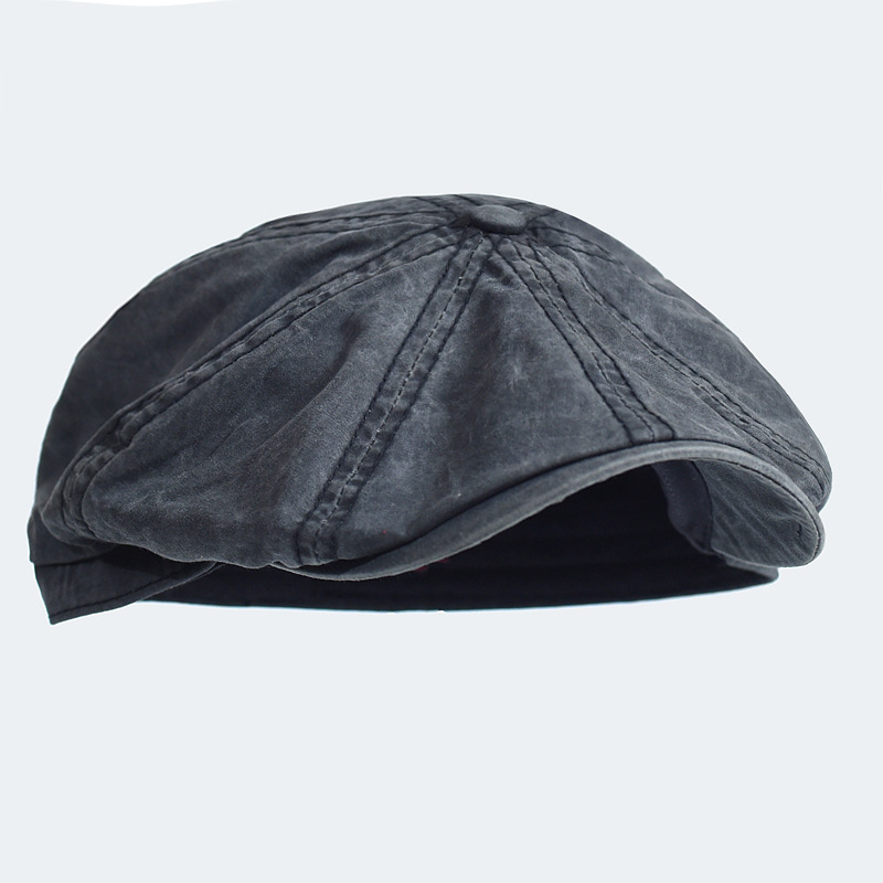 

Washed Cotton Newsboy Cap Peaky Octagonal Hat Vintage Casual Cap Solid Berets Flat Hat