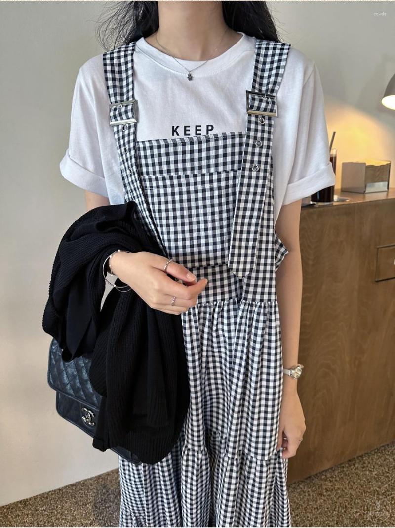 

Casual Dresses South Korea Dongdaemun Ins Fashion Retro Age-reducing Plaid Sleeveless Adjustment Fresh Suspenders Dress, Black