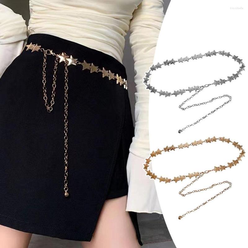 

Belts 1Pcs Women Metal Long Tassel Waistband Adjustable Thin Alloy Waist Strap Five-Pointed Star Belt For Skirt Dress Trouser, Golden