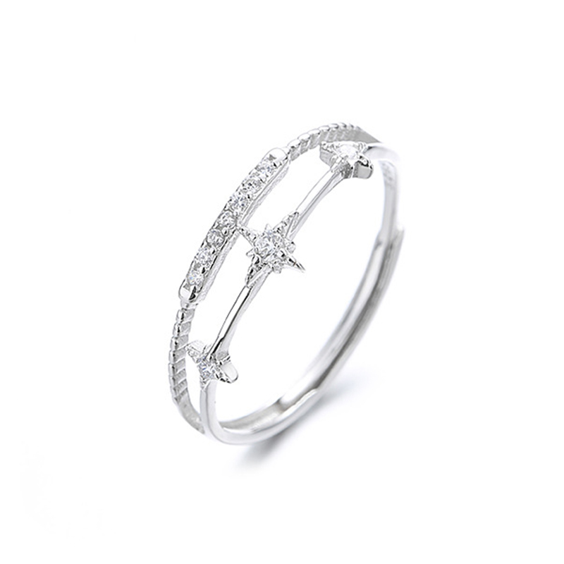 

Double Ring Adjustable Silver 925 Wedding Anniversary Korean Jewelry 14K Gold Women Star Accessories Birthday Gift For Girls