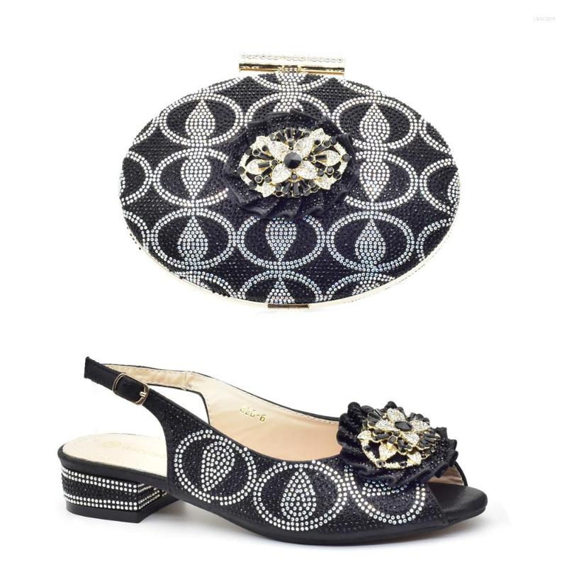 

Dress Shoes Arrival Sales In Women Matching And Bag Set Italian Ladies Party Bags To Match Decorated With Rhinestone, Black