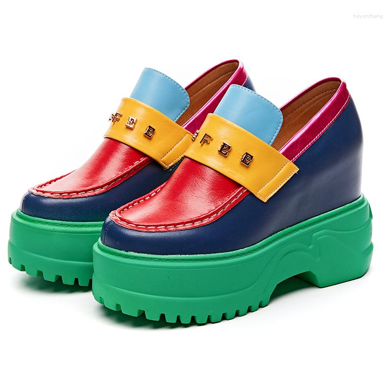 

Dress Shoes 2023 Shocking High-heeled Wedge Loafers With Small European And American Fashion Round Head Muffin Heighten Women's, Black