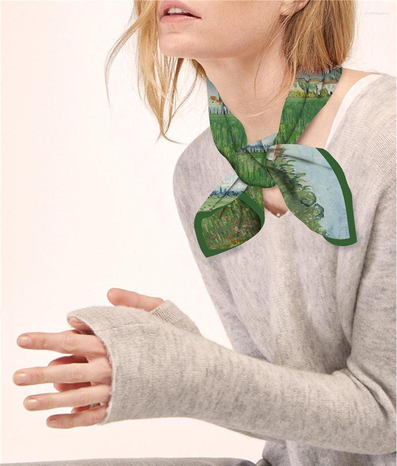 

Scarves Women Scarf Square Wraps Hijab Fashion Oil Painting Small Neck Scarfs Lady Hair Band Foulard Hand Kerchief Female Bandana Shawl