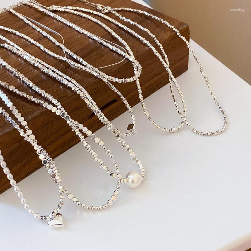 

Pendant Necklaces Classic Jewelry Elegant Silver Colour Square Beaded Necklace Vintage Imitated Pearl Women's Trendy Accessories