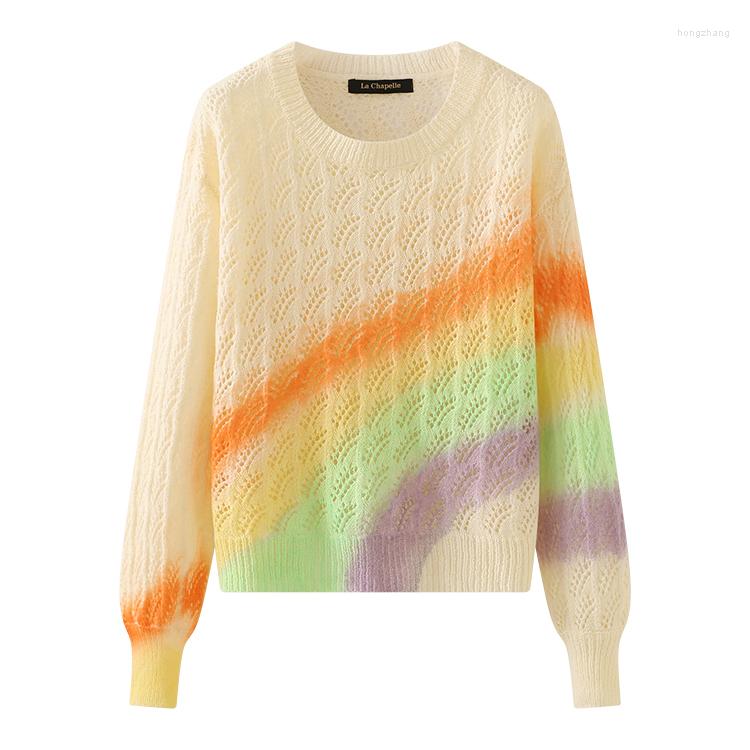 

Women's Sweaters 60% Cotton Sweater Fall Winter Long Sleeve Top Loose Pullover Hollow Knit Tops 2023 Korean Women Clothes Roupas Feminina, Dyed rainbow