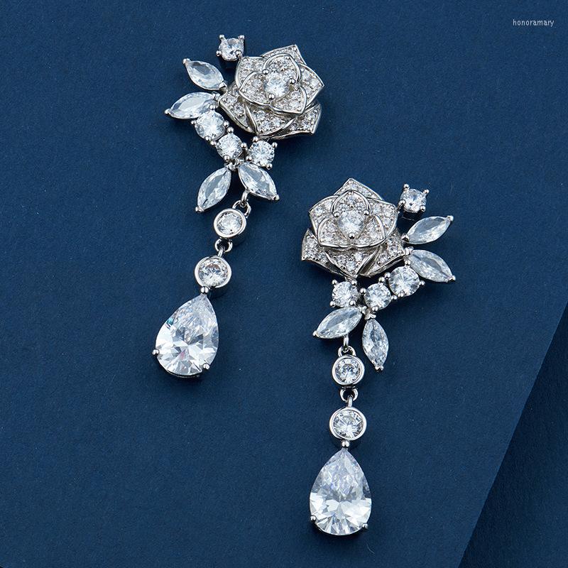 

Stud Earrings Camellia Pear-shaped Water Drop Long Sweet Temperament Rose
