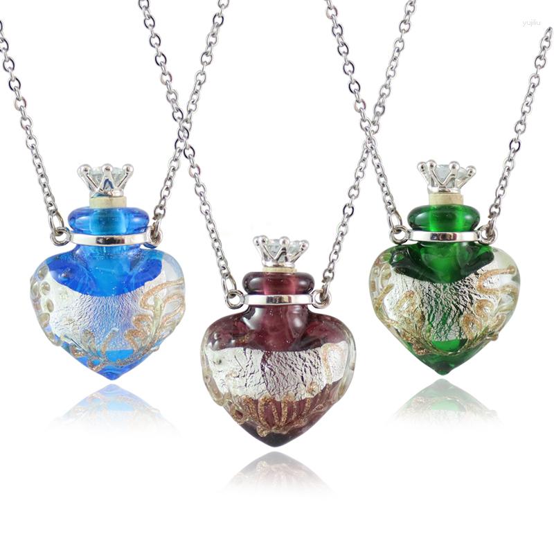 

Pendant Necklaces 1PC Handmade Glass Perfume Bottle Necklace Essential Oil Pendants Stainless Chain Heart Vial Jewerlry Women