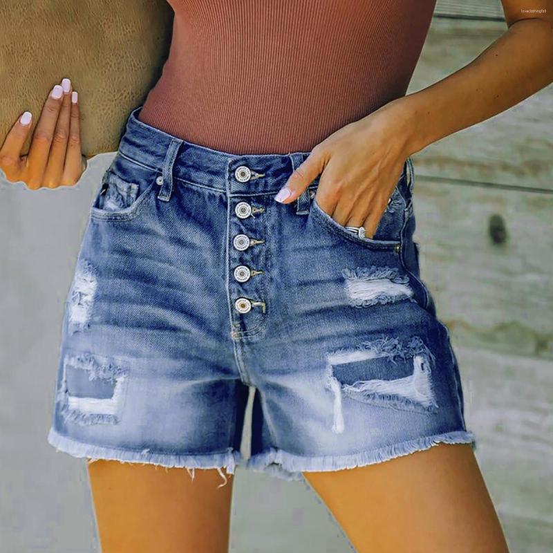 

Women' Jeans Women Fashion Summer Denim Pant Short Sexy High Waist Slim Hole With Pocket Casual Street, Dark blue