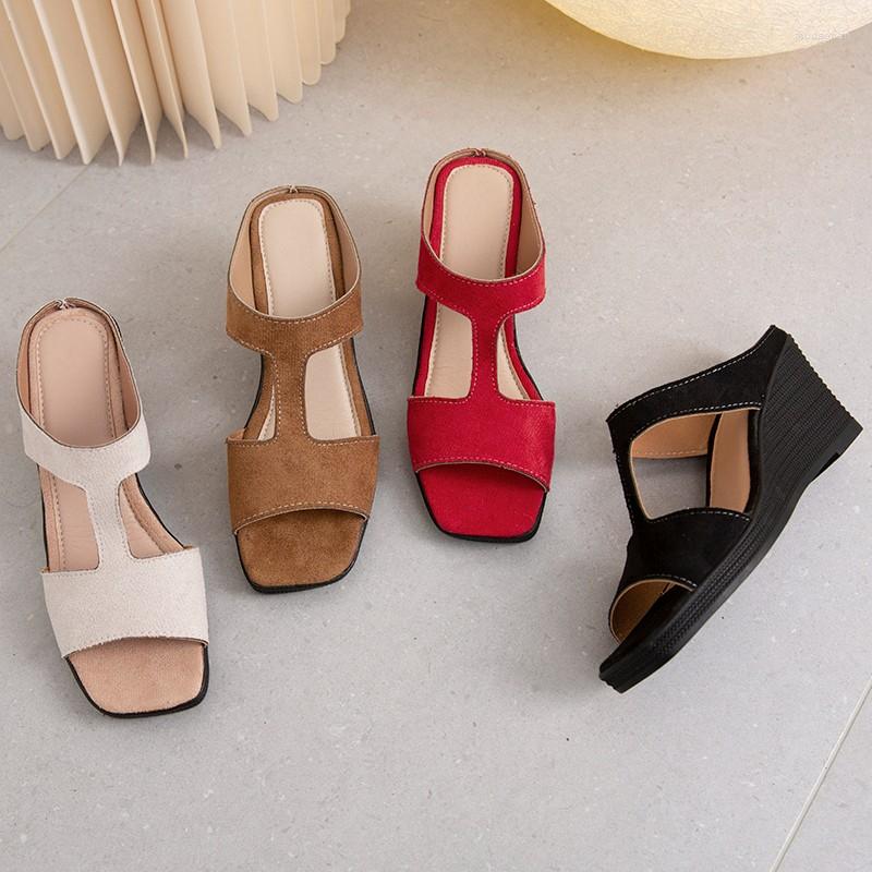 

Slippers 2023 Summer Fashion Square Toe Wedge Women's Outdoor Platform Ladies Casual Female Sandals, Beige