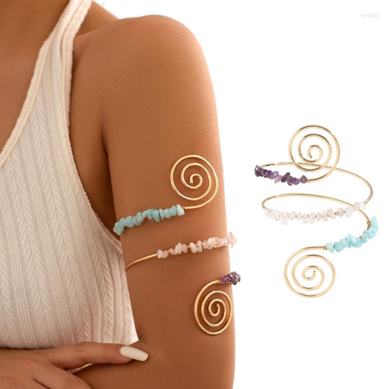 

Bangle Stone Spiral Beaded Bracelet Coil Alloy Armlet For Fashion Ladies Dropship