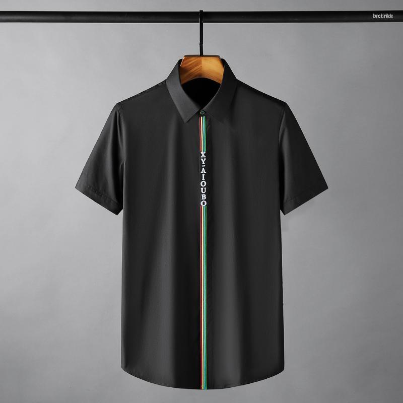 

Men's Casual Shirts Men's Placket Embroidery Male Luxury Short Sleeve Mens Summer Slim Fit Party Man Plus Size 4xl, White