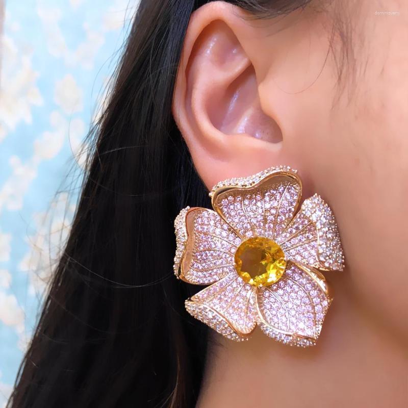 

Dangle Earrings Missvikki Luxury Big Bloom Flower For Women Wedding Party CZ Dubai Bridal Fashion Jewelry